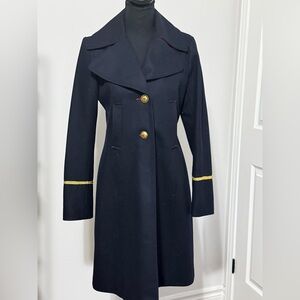 Sophisticated Navy Trench Coat with Gold Accents